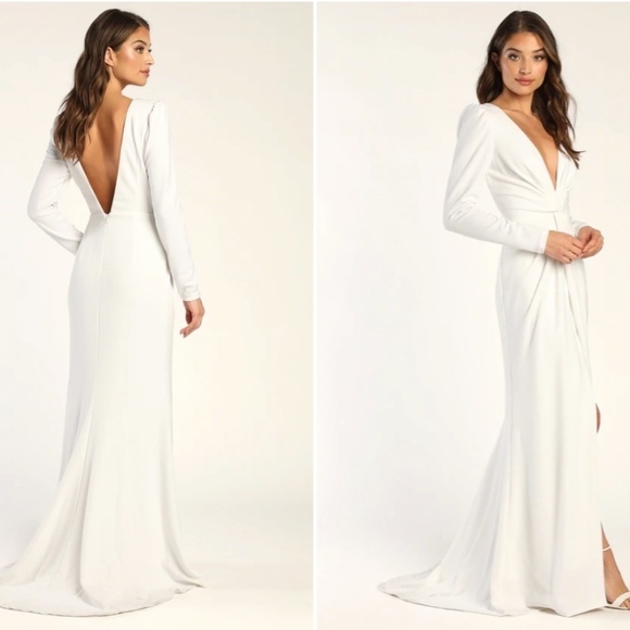 LULU's Bridal Wedding Chic Romantic Elegant Sexy Minimalist Mermaid Trumpet Gown - Picture 3 of 4